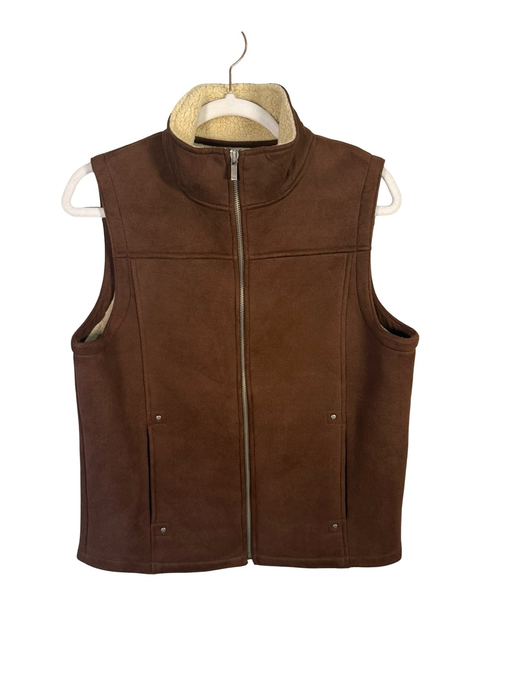Ralph Lauren Brown Zip-Front Fleece Faux Suede Vest Size S Western Equestrian - Picture 2 of 13